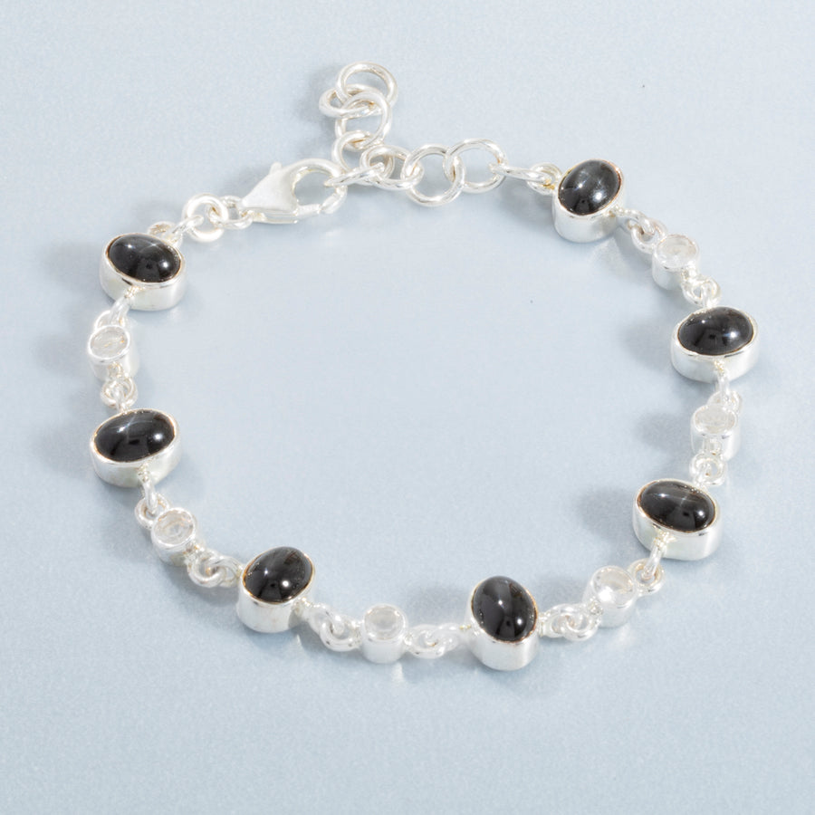 Sapphire and Clear Quartz Link Bracelet