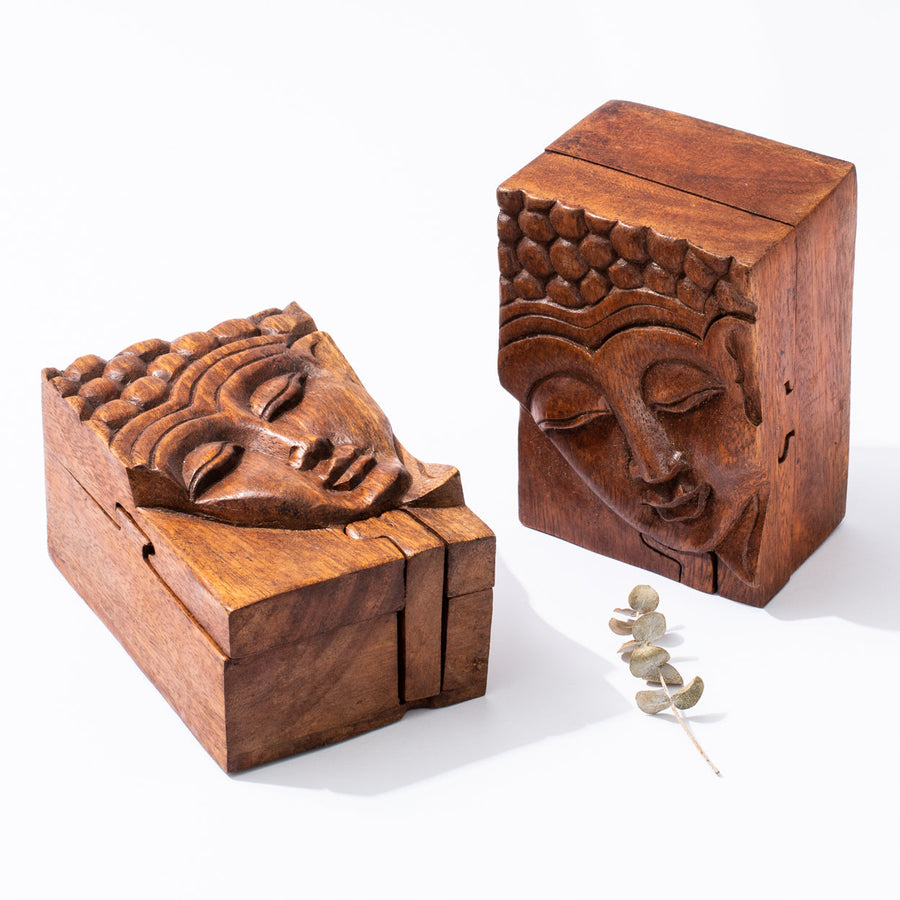 Buddha Wood Rectangular Puzzle Box