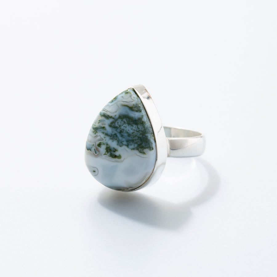 Moss Agate and White Agate Ring