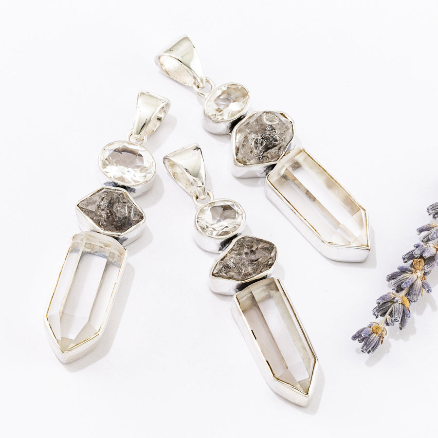 Sterling Silver Clear and Herkimer Quartz Pendants