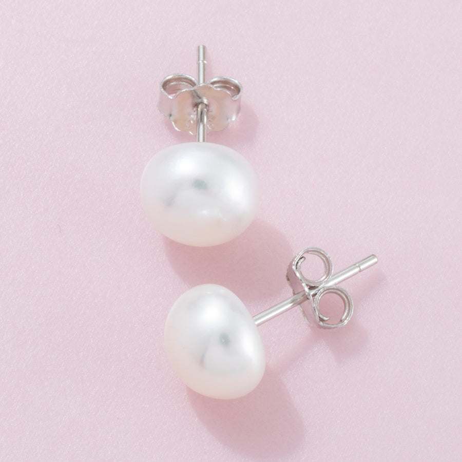 Iridescent White Freshwater Pearl Post Earrings
