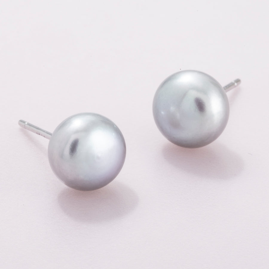 Iridescent Grey Freshwater Pearl Post Earrings