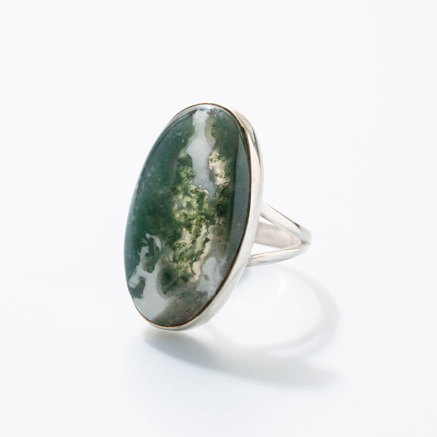 Moss Agate with Quartz Oval Ring
