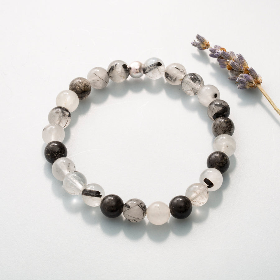 Black Tourmalinated Quartz "AA" 8mm Round Bead Stretch Bracelet