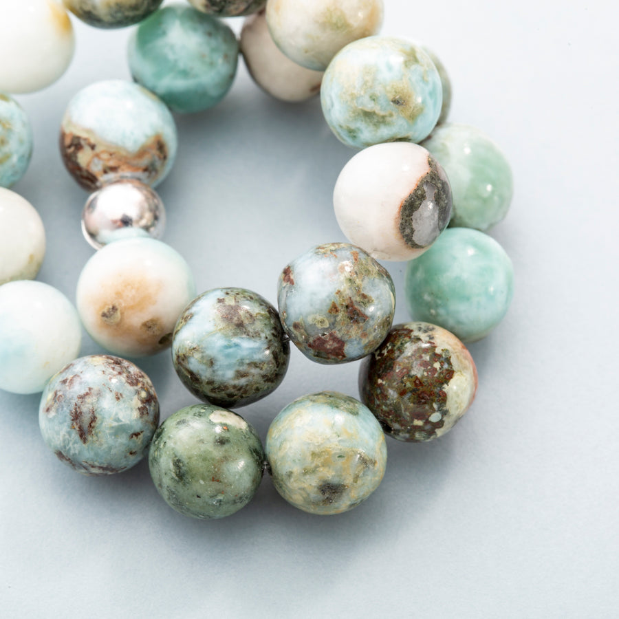 Larimar "B" 8mm Round Bead Stretch Bracelet