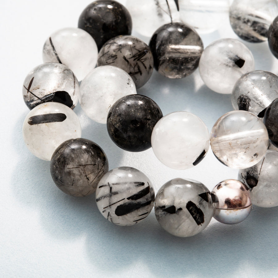 Black Tourmalinated Quartz "AA" 8mm Round Bead Stretch Bracelet