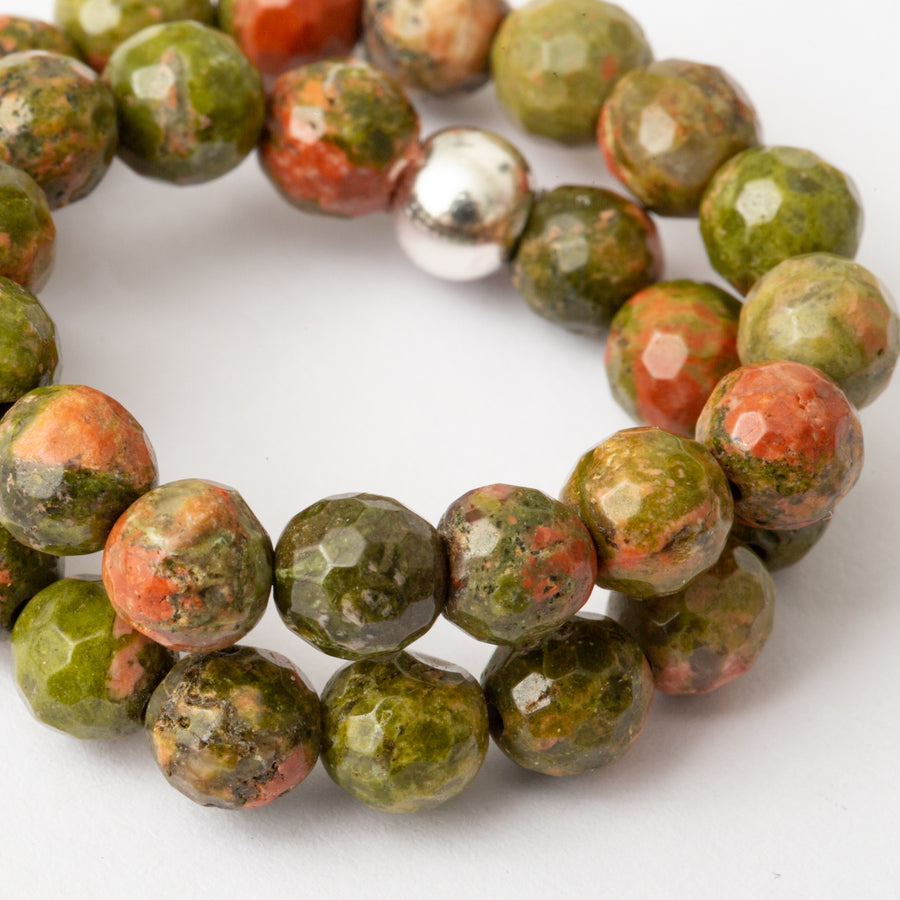 Unakite Jasper 6mm Faceted Bead Stretch Bracelet