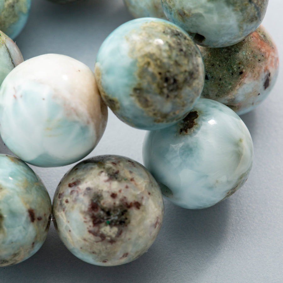 Larimar 10mm "B" Round Bead Stretch Bracelet