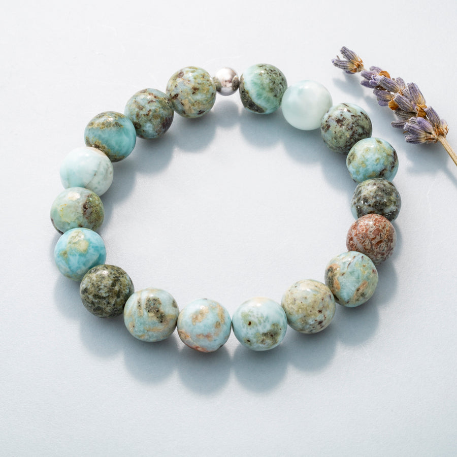 Larimar 10mm "B" Round Bead Stretch Bracelet