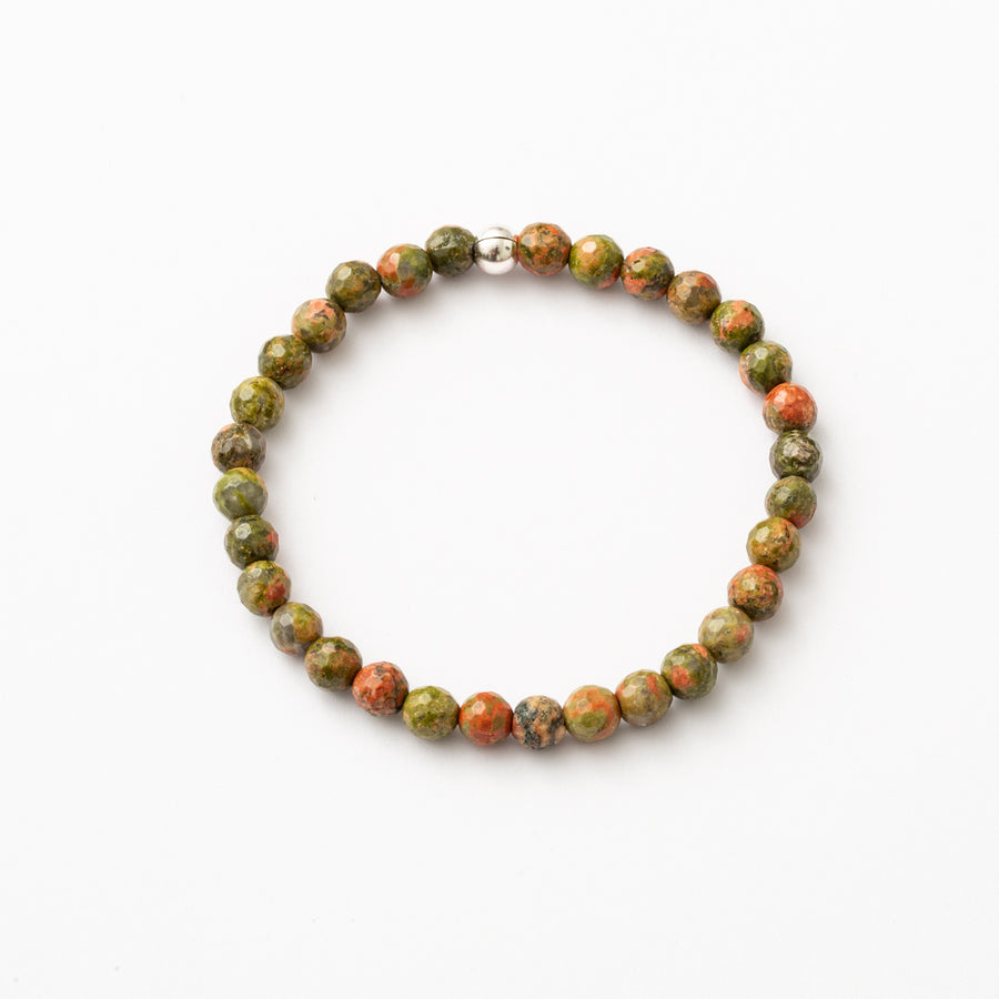 Unakite Jasper 6mm Faceted Bead Stretch Bracelet