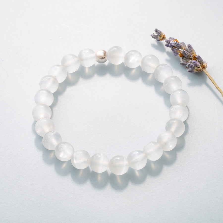 Satin Spar Selenite 8mm Round Bead Stretch Bracelet