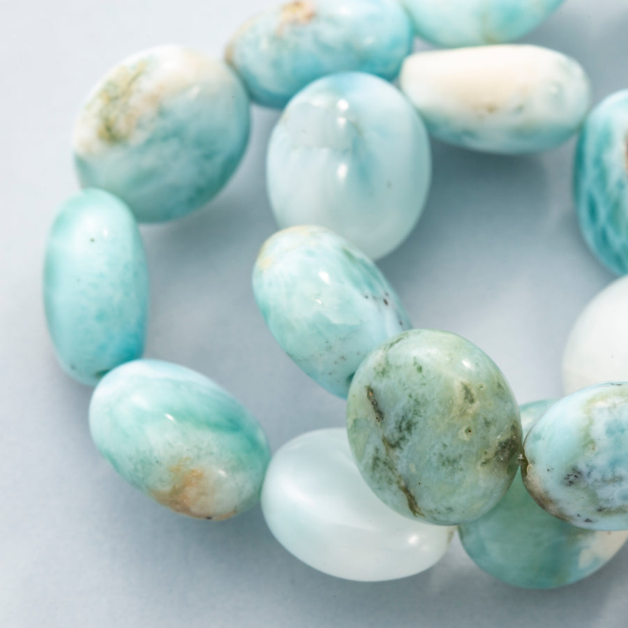 Larimar "AA" Coin Bead Stretch Bracelet