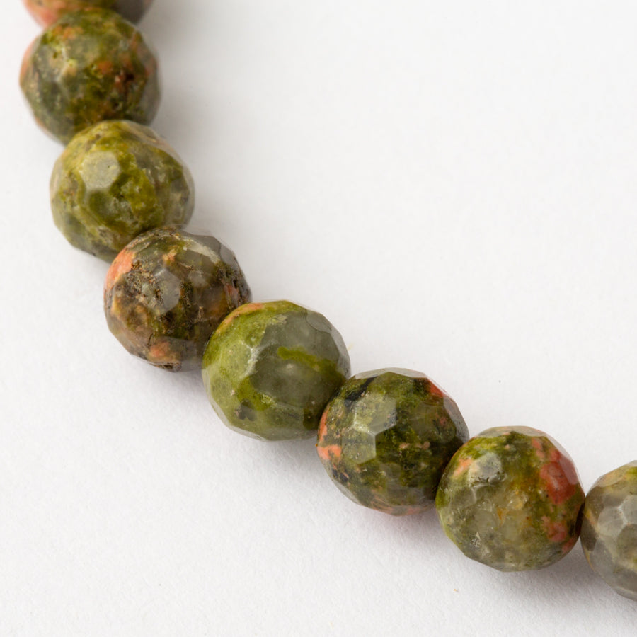 Unakite Jasper 6mm Faceted Bead Stretch Bracelet