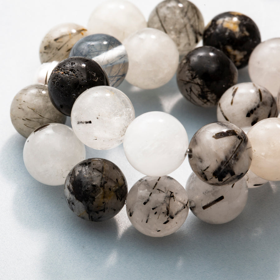 Black Tourmalinated Quartz "A" 8mm Round Bead Stretch Bracelet