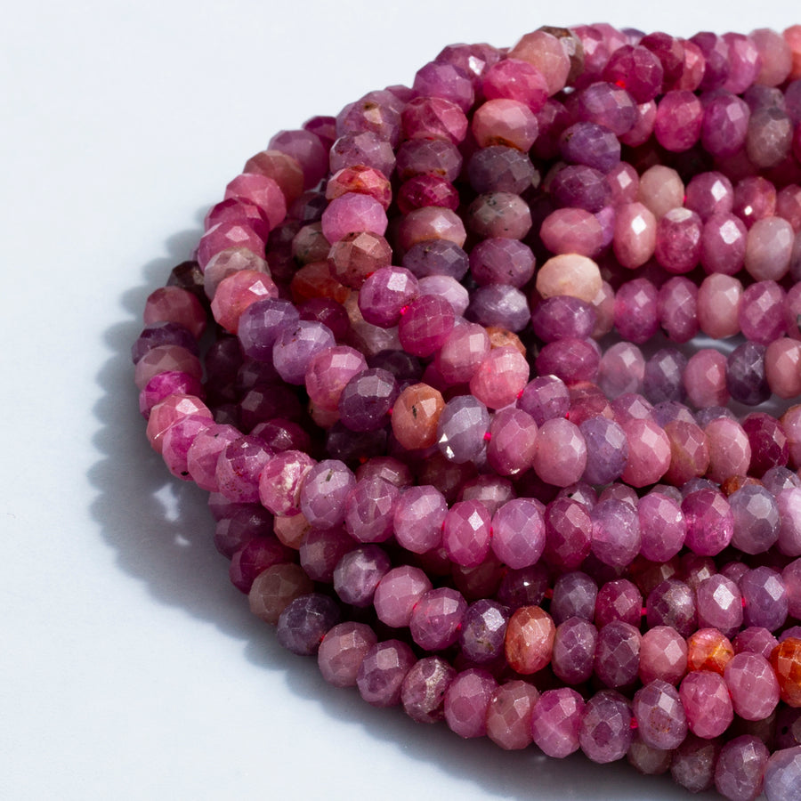 Ruby 3x5mm Faceted Bead Stretch Bracelet