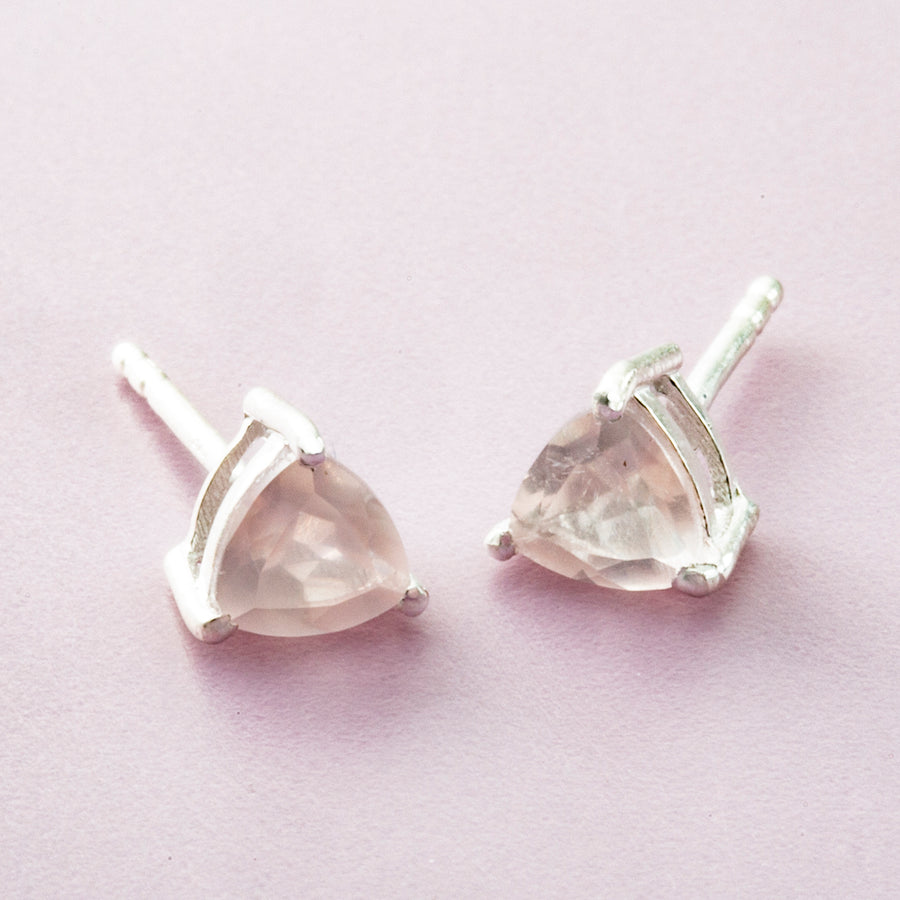 Rose Quartz Trillion Cut Post Earrings
