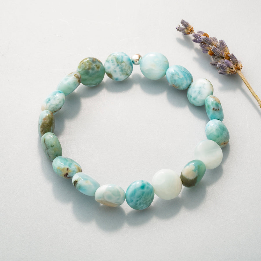 Larimar "AA" Coin Bead Stretch Bracelet