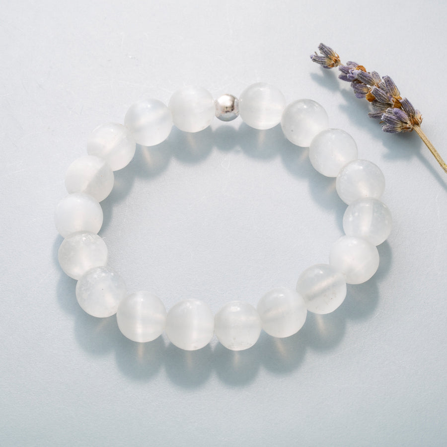 Satin Spar Selenite 10mm Round Bead Stretch Bracelet