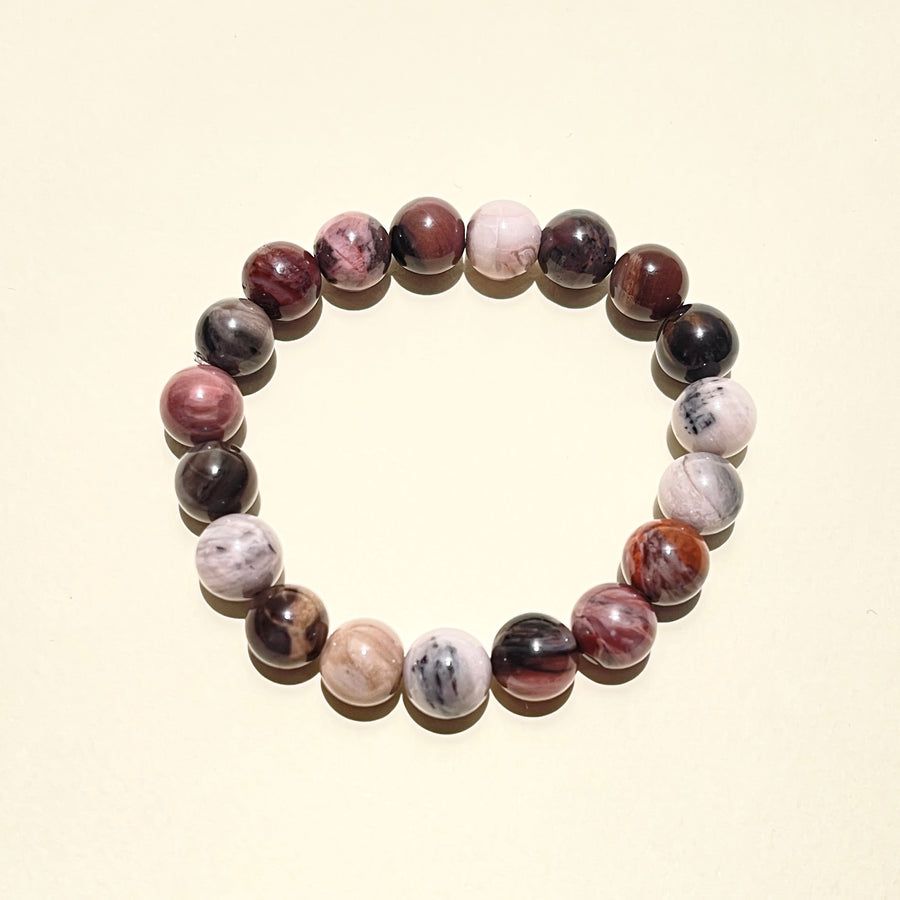 Petrified Wood Gray & Purple 10mm Round Bead Stretch Bracelet