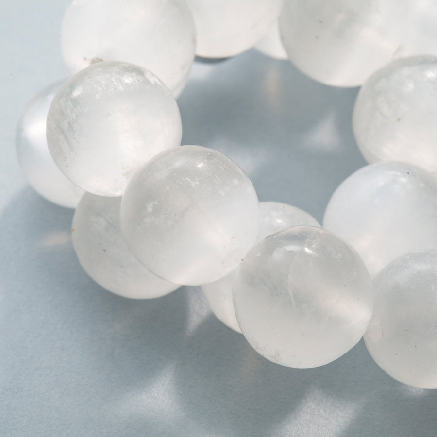 Satin Spar Selenite 10mm Round Bead Stretch Bracelet