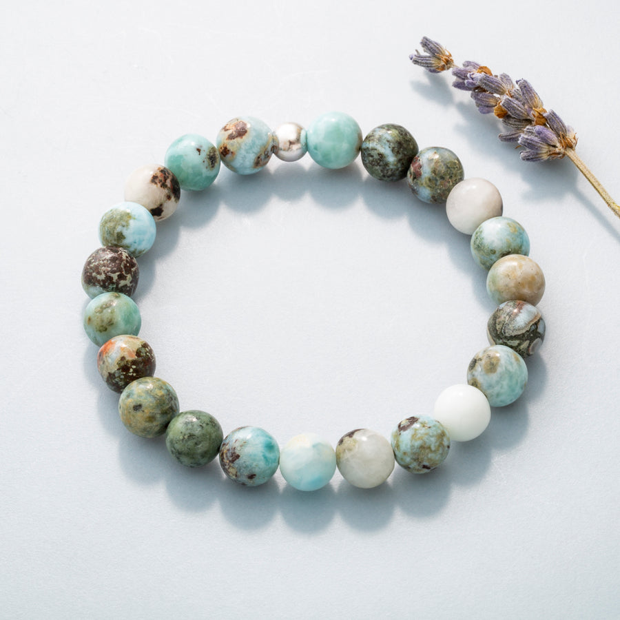 Larimar "B" 8mm Round Bead Stretch Bracelet